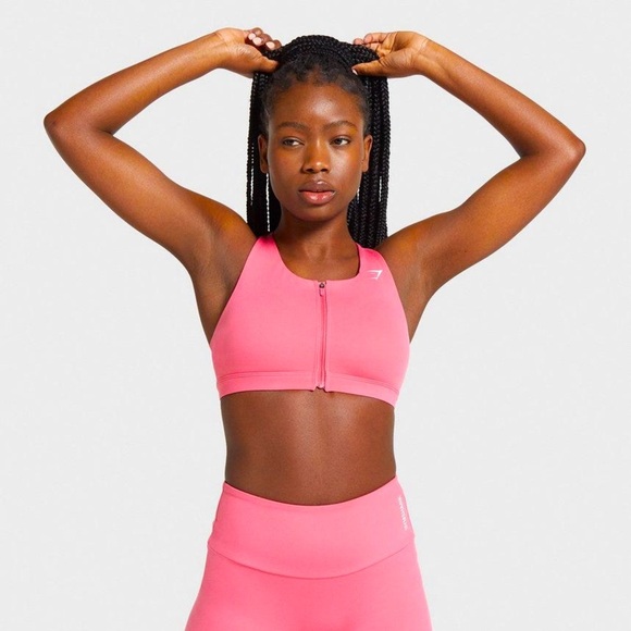 Gymshark | Zip Up Training Sports Bra in Pink Size Medium - Picture 1 of 4